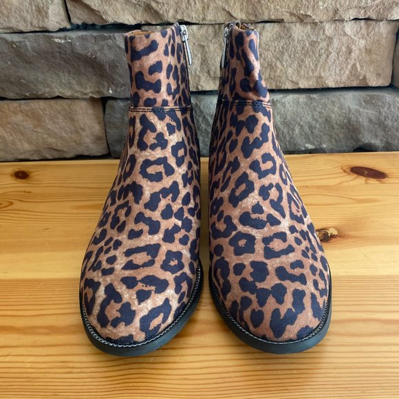 Franco Sarto Benny Ankle Bootie Camel Leopard Block Heel Size 8.5M - Picture 10 of 11